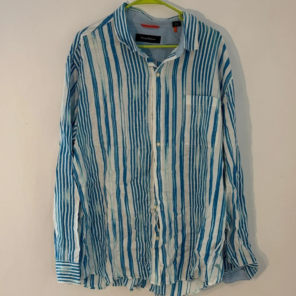 Tommy Bahama Blue and White Striped Shirt - Picture 1 of 3
